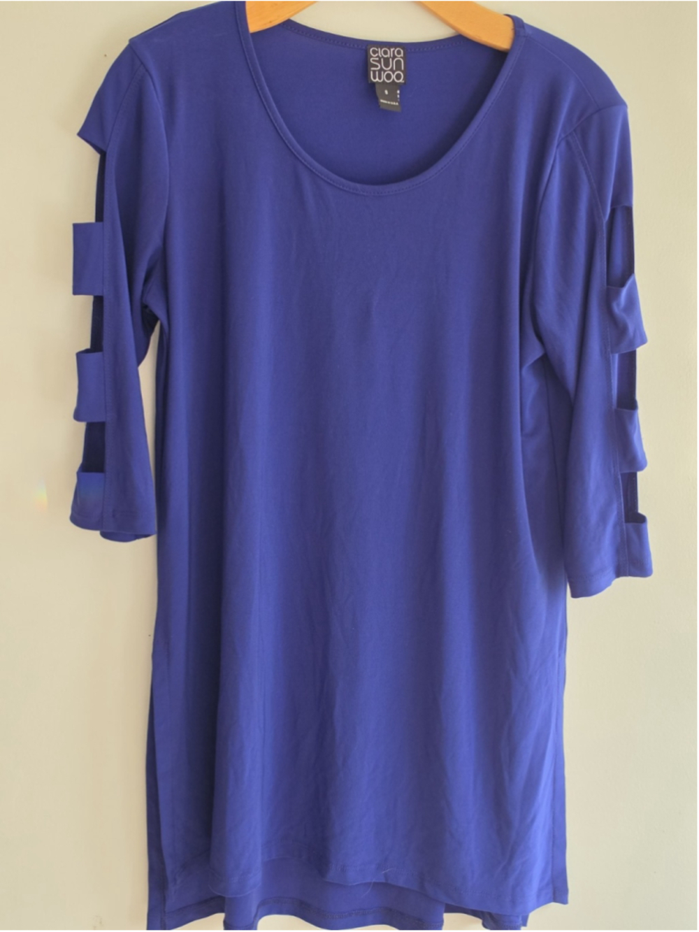Clara Sunwoo Royal Blue Ladder Cutout Sleeve Tunic Top Small Stretch